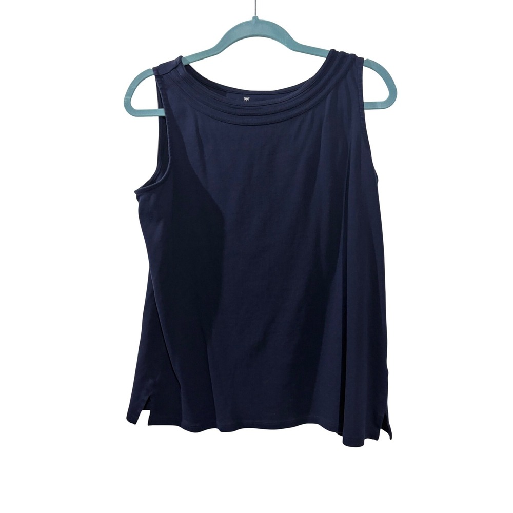 Talbots Woman Petites Navy Blue Pima Cotton Sleeveless Boat Neck Shell Top 2Xp